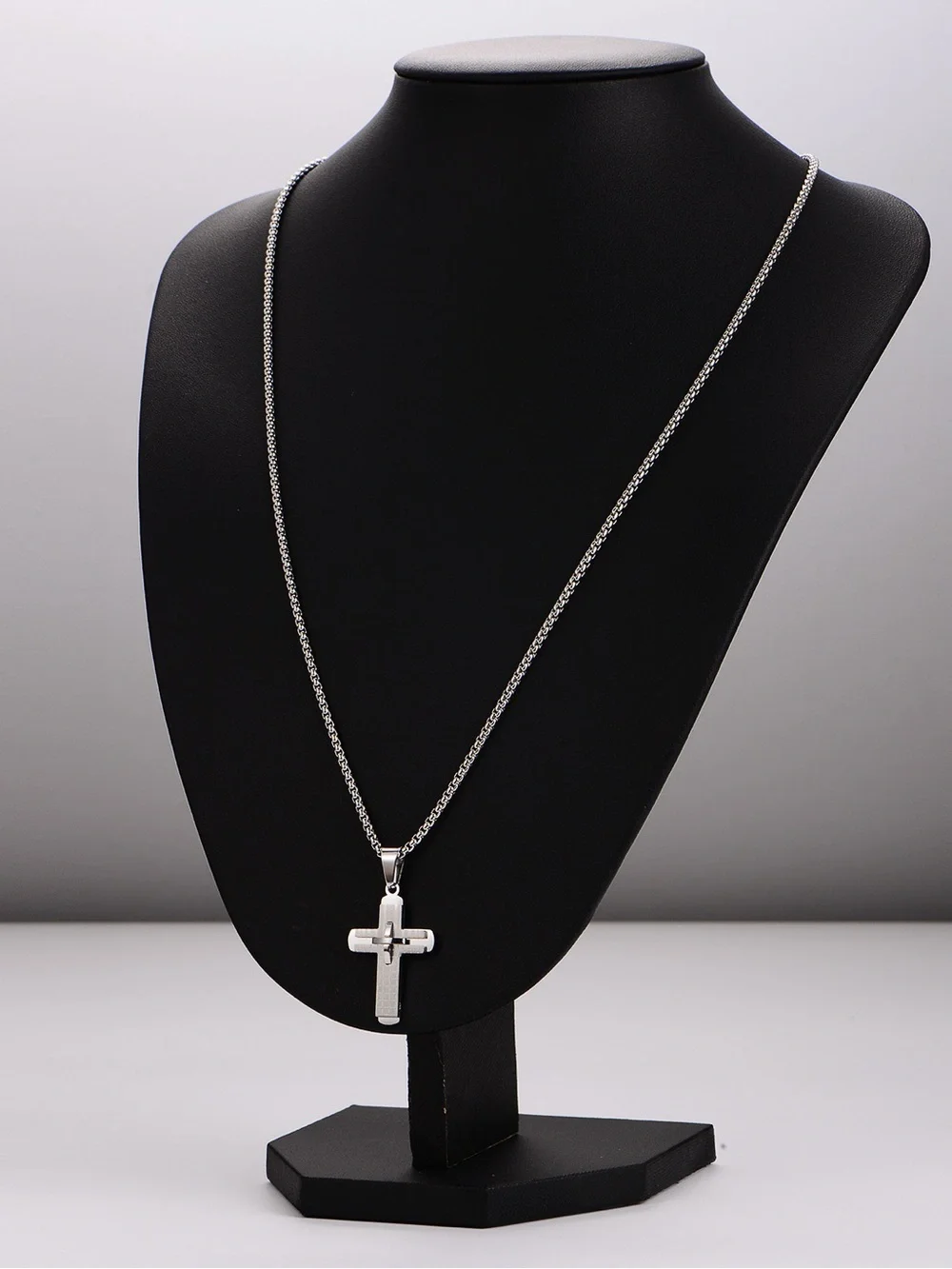 Silver Plated 3D Cross Pendant Necklace